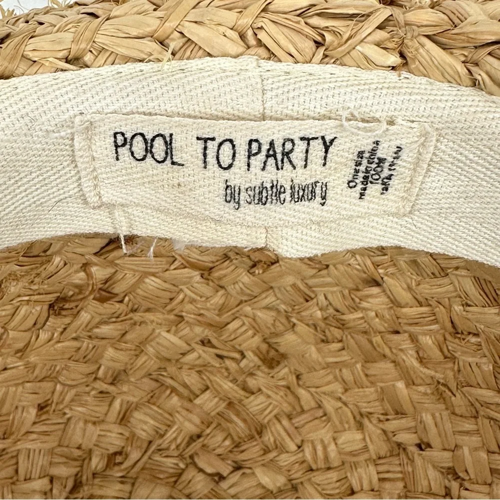 Pool to Party by Subtle Luxury Wide Brim Straw Floppy Sun Hat with Blue Pom Poms